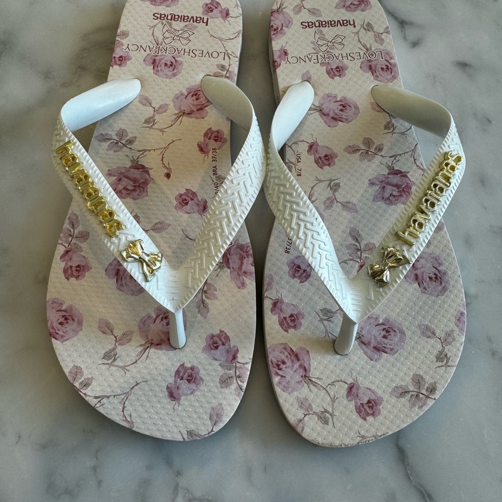 Loveshackfancy Havaianas White Floral Flip Flops